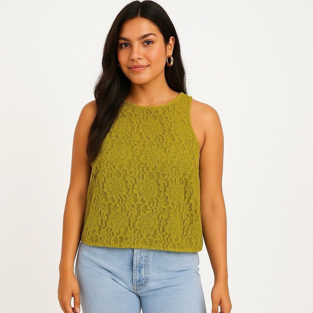 Anthropologie DOLAN NWOT‎ Medium Women’s Top Floral Lace Green Sleeveless Lined